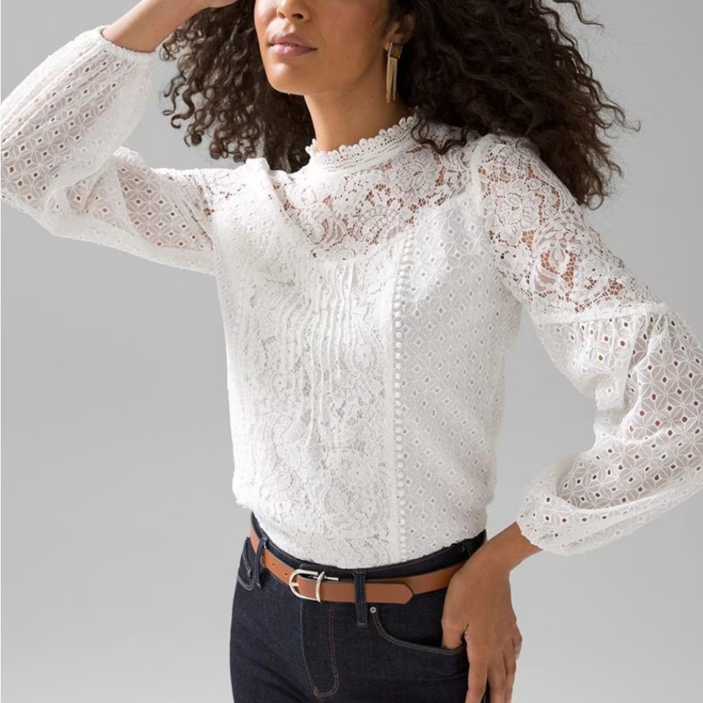 White House Black Market White Lace Top 4